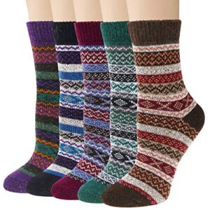 Pack of 5 Womens Winter Socks Warm Thick Knit Wool Soft Vintage Casual Crew Socks Gifts,D-multicolored Horizontal Stripes