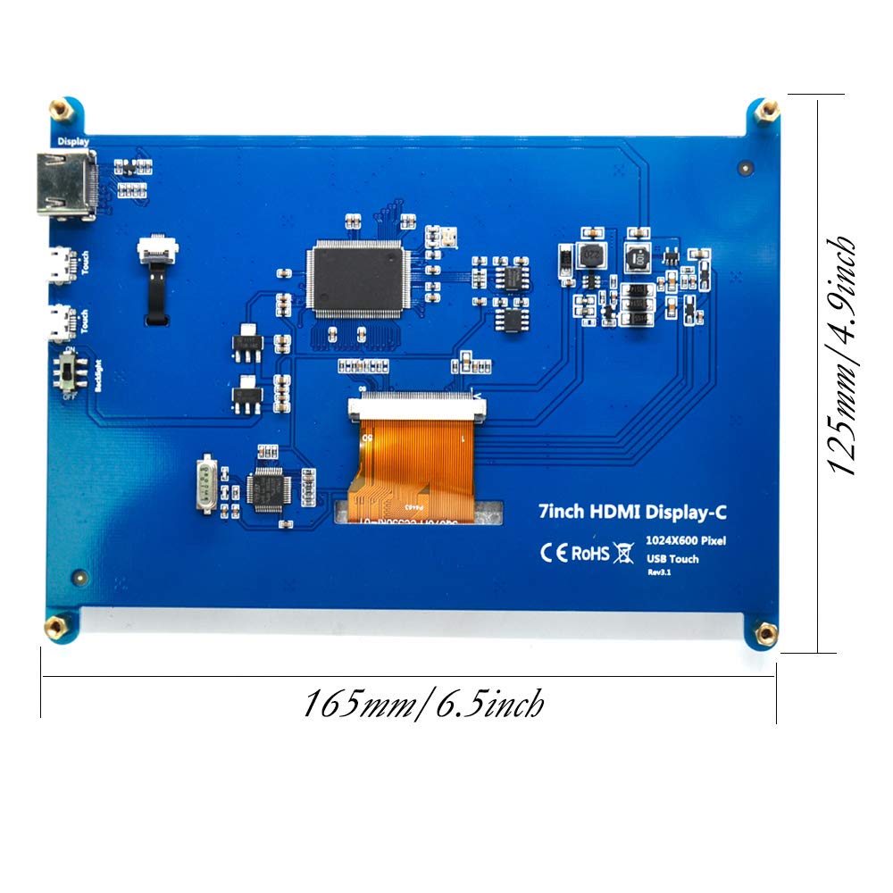 Padarsey HDMI TFT LCD Display Monitor 7 Inch 1024X600 HD Screen with Touch Function for Raspberry Pi B+/2B Raspberry Pi 3B