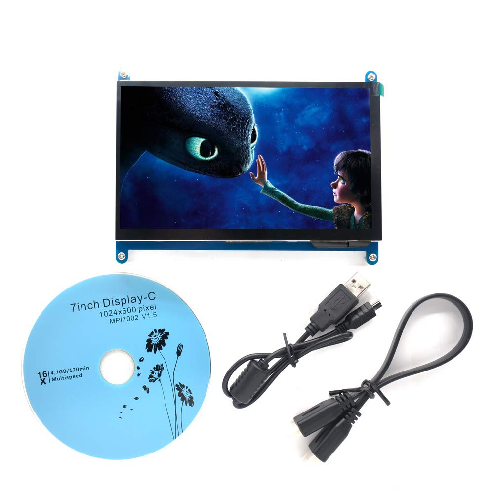 Padarsey HDMI TFT LCD Display Monitor 7 Inch 1024X600 HD Screen with Touch Function for Raspberry Pi B+/2B Raspberry Pi 3B
