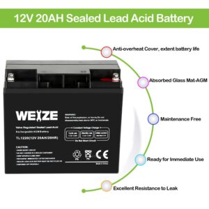 WEIZE 12V 20AH Lead Acid Battery Replace UB12200 FM12200 6fm20 EXP12200 12V 20AH 22AH Batteries