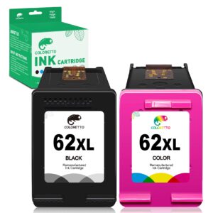 coloretto 62xl ink cartridge for hp envy 7645 7640 5540 5643 5642 5640 5660 officejet 5740 200 250 258 printers as replacement of hp 62 xl 62xl hp62xl hp62 high yield combo pack (1 black 1 color)