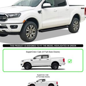 APS 6in Black Running Boards Compatible with Ford Ranger SuperCrew Cab 19-23