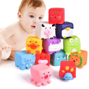 soft stacking blocks for baby, 12 pcs soft blocks cube bath toys squeeze water toys building blocks for toddlers