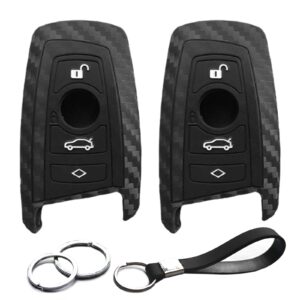 infipar 2pcs compatible with bmw x4 x5 x1 x3 x6 3 5 7 series m1 m2 m3 m5 335 328 535 650 740 f05 f10 f20 f30 carbon fiber looks key fob cover case key chain protector keyless remote holder jacket