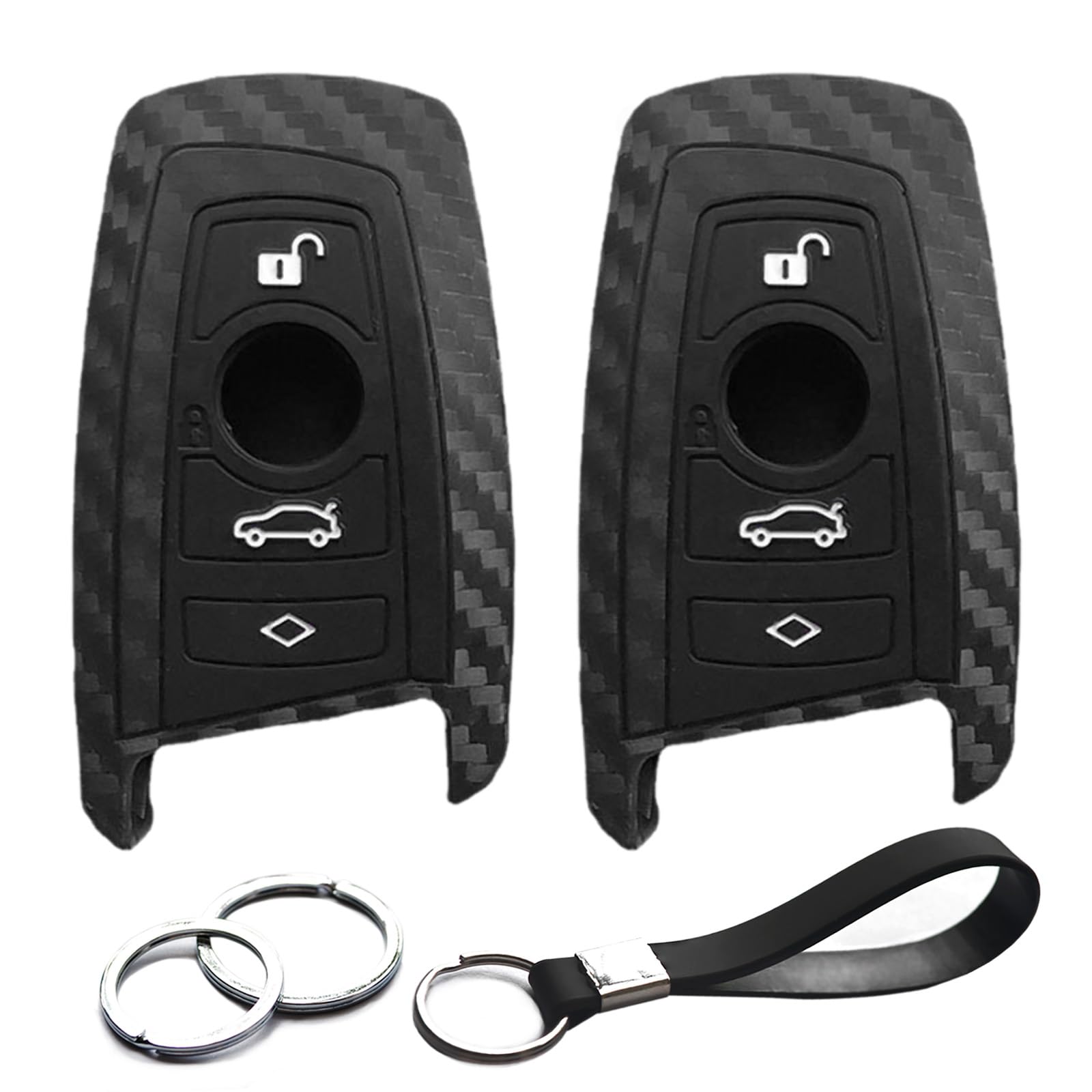 INFIPAR 2pcs Compatible with BMW X4 X5 X1 X3 X6 3 5 7 Series M1 M2 M3 M5 335 328 535 650 740 F05 F10 F20 F30 Carbon Fiber Looks Key Fob Cover Case Key Chain Protector Keyless Remote Holder Jacket