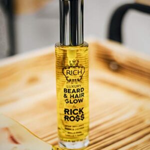 RICH Luxury Beard Oil for Men - Deep Conditioning and Softening for Your Beard & Mustache with Argan, Jojoba & Macadamia Oil - 1 Fl Oz (Beard Oil) (Beard & Hair Glow)