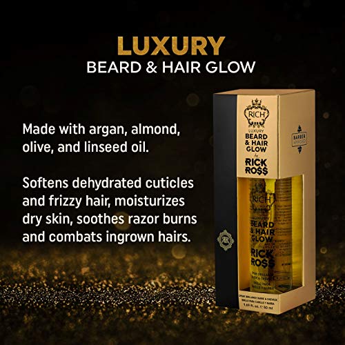 RICH Luxury Beard Oil for Men - Deep Conditioning and Softening for Your Beard & Mustache with Argan, Jojoba & Macadamia Oil - 1 Fl Oz (Beard Oil) (Beard & Hair Glow)