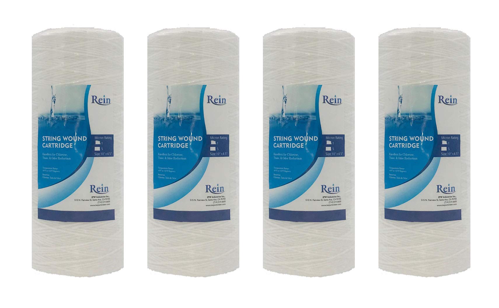 Pack of 4-5 Micron 10" x 4.5" Full Flow String Wound Sediment Water Filter Cartridge | Whole House Sediment Filtration | Compatible with 84637, WPX5BB97P, PC10, 355214-45, 355215-45, WP10BB97P