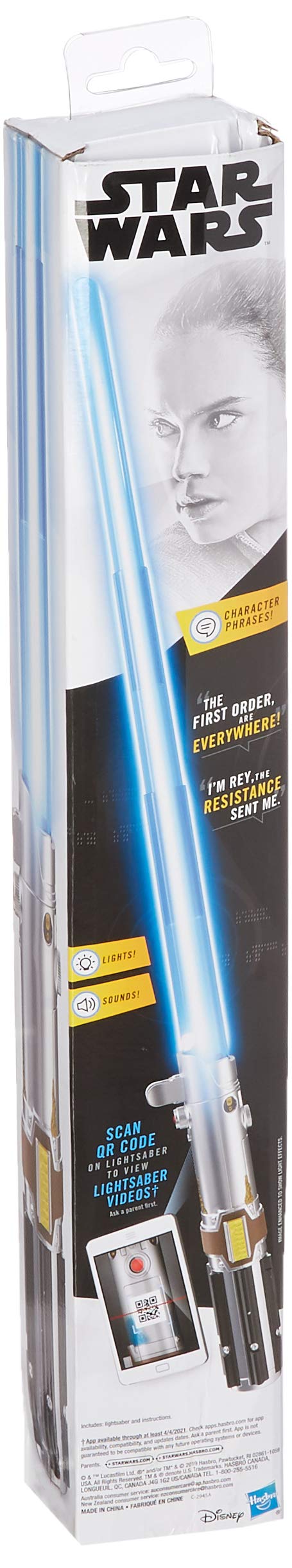 Star Wars Rey Electronic Blue Lightsaber Toy for Ages 6 & Up with Lights, Sounds, & Phrases Plus Access to Training Videos