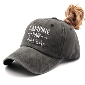 waldeal womens embroidered camping hair don't care ponytail hat adjustable glamping baseball cap black