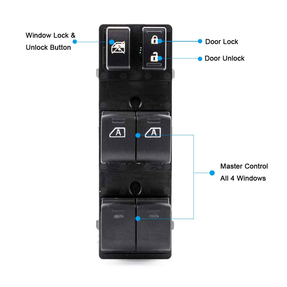 Front Driver Side Power Window Switch Compatible for 2007-2012 Nissan Altima Replace# 25401ZN50B, 25401ZN50C