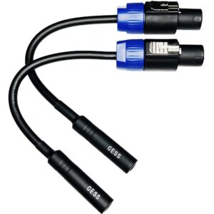 cess-025 1/4 ts female to speakon speaker cables - speakon to 6.35 mm mono jack adapter - speaker plug adapter 1/4" to twist lock speak-on - 2 pack