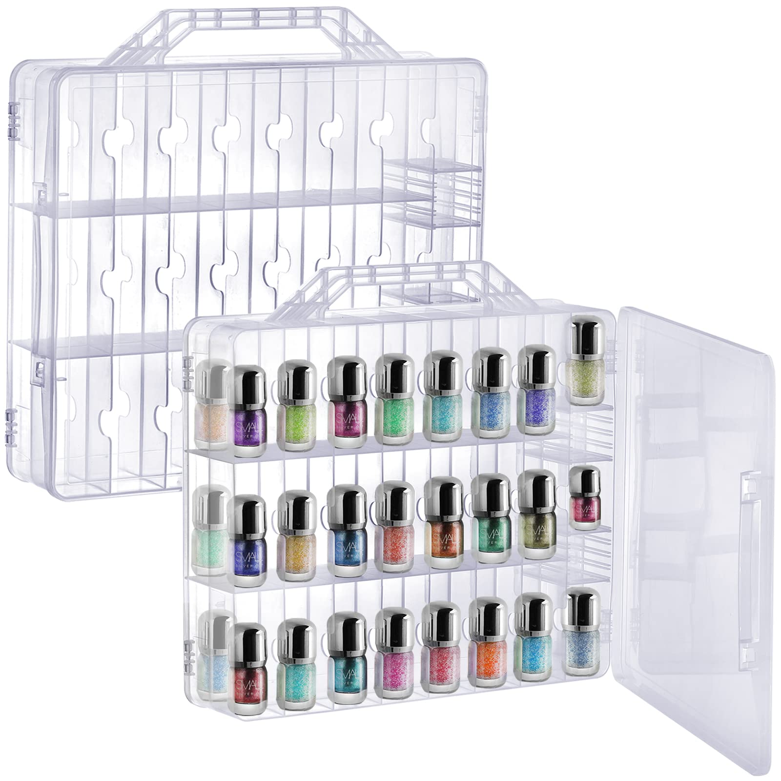 Foraineam 2 Pieces Double Side Universal Clear Nail Polish Organizer Box Nail Tools Holder Case for 48 Bottles with 8 Adjustable Dividers