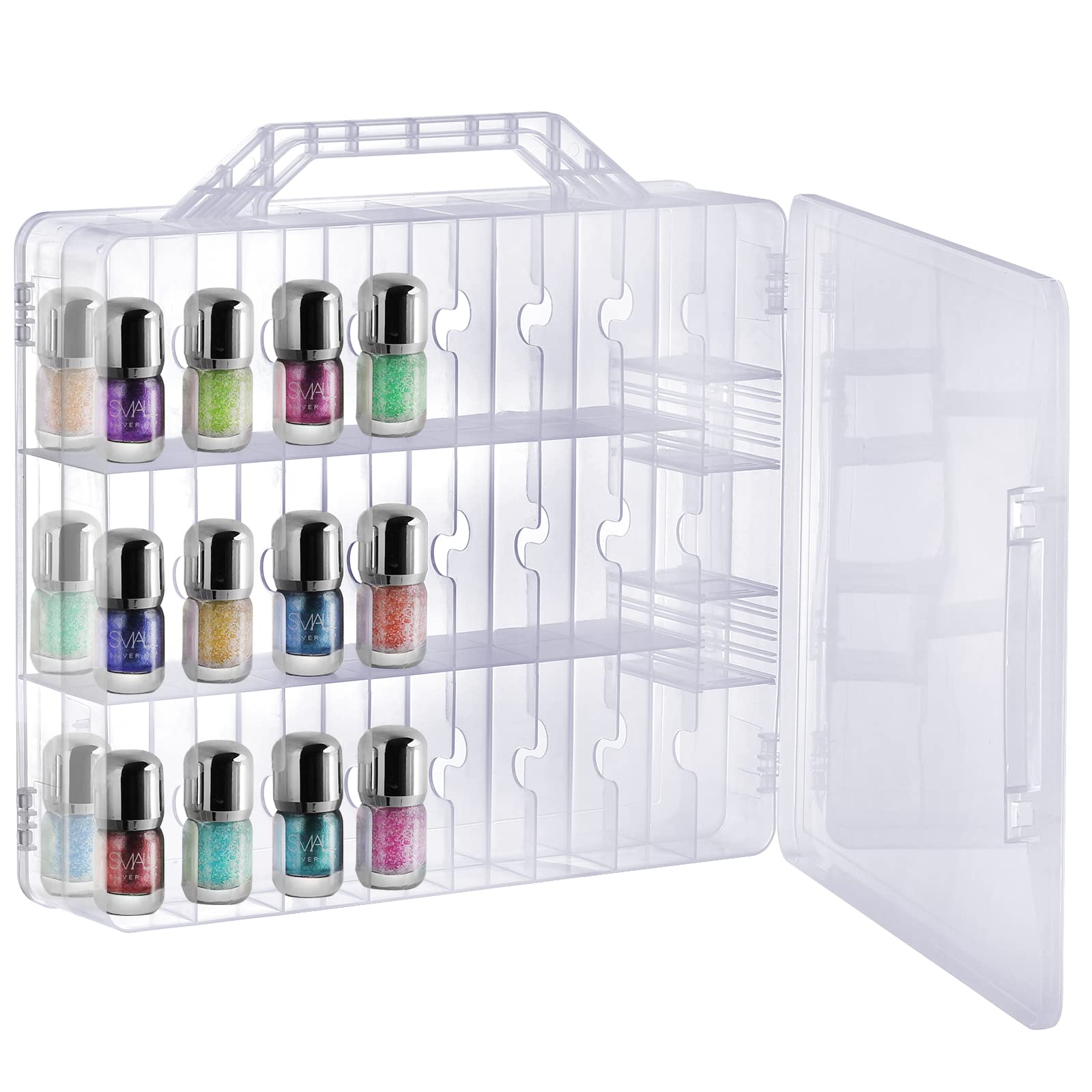 Foraineam 2 Pieces Double Side Universal Clear Nail Polish Organizer Box Nail Tools Holder Case for 48 Bottles with 8 Adjustable Dividers