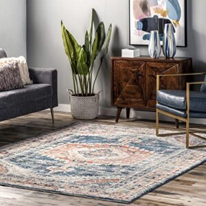 nuloom harley faded medallion area rug, 6' 7" x 9', blue