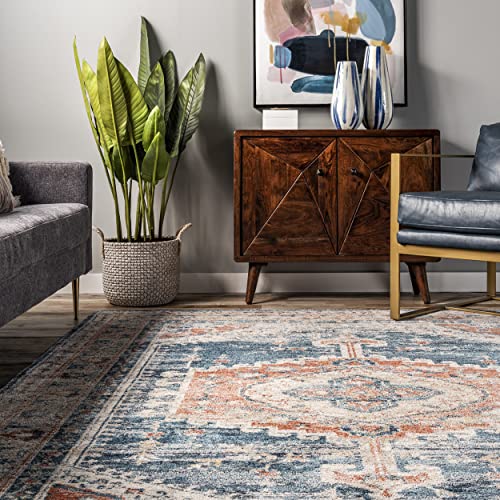 nuLOOM Harley Faded Medallion Area Rug, 6' 7" x 9', Blue