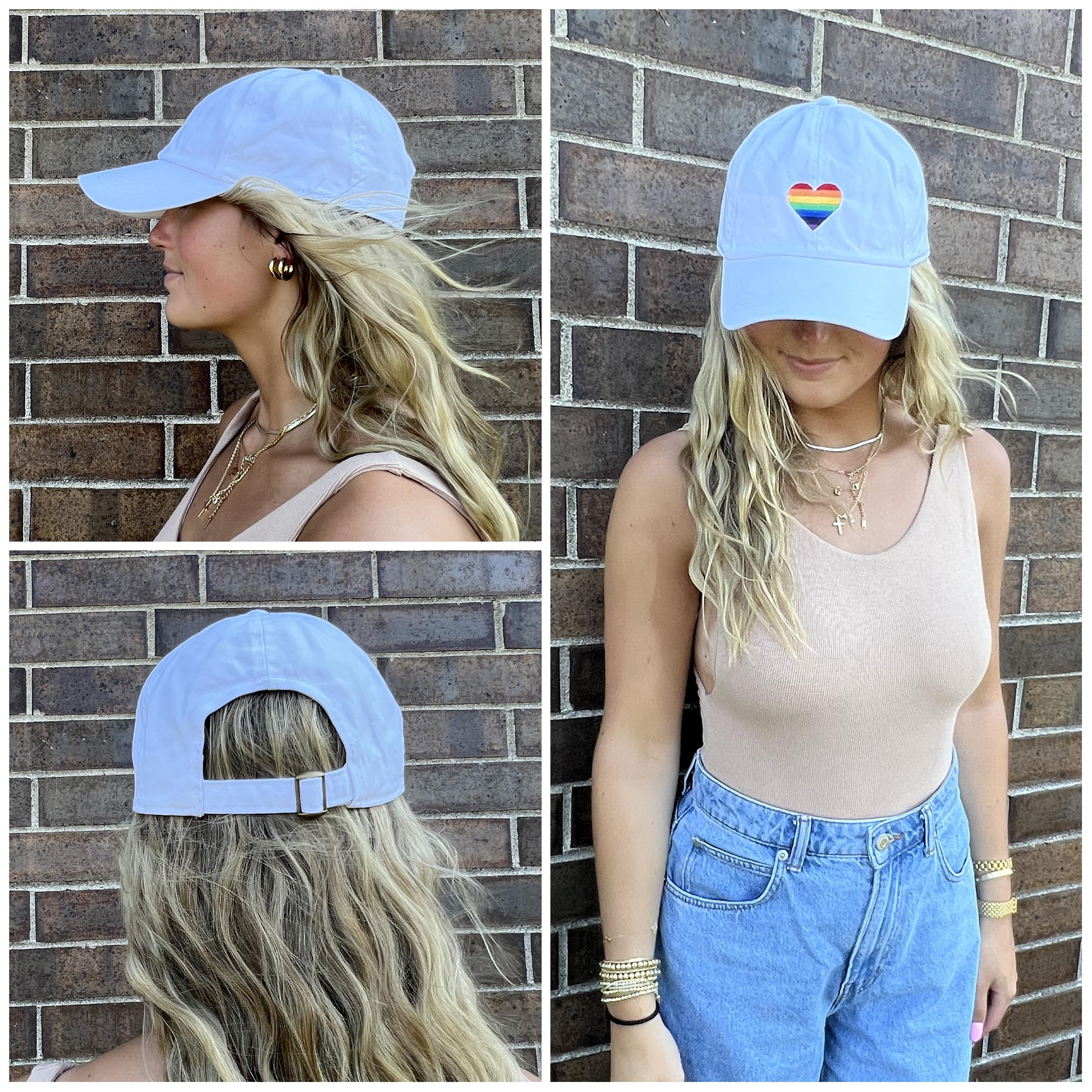 Funky Junque Dad Hat Unconstructed LGBTQ Gay Pride Cap - Rainbow Heart White