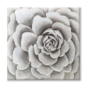 paimuni gray white floral succulent plant painting modern canvas wall art printing with embellishment wall decor flower pictures for living room bathroom bedroom ready to hang (24x24inch)