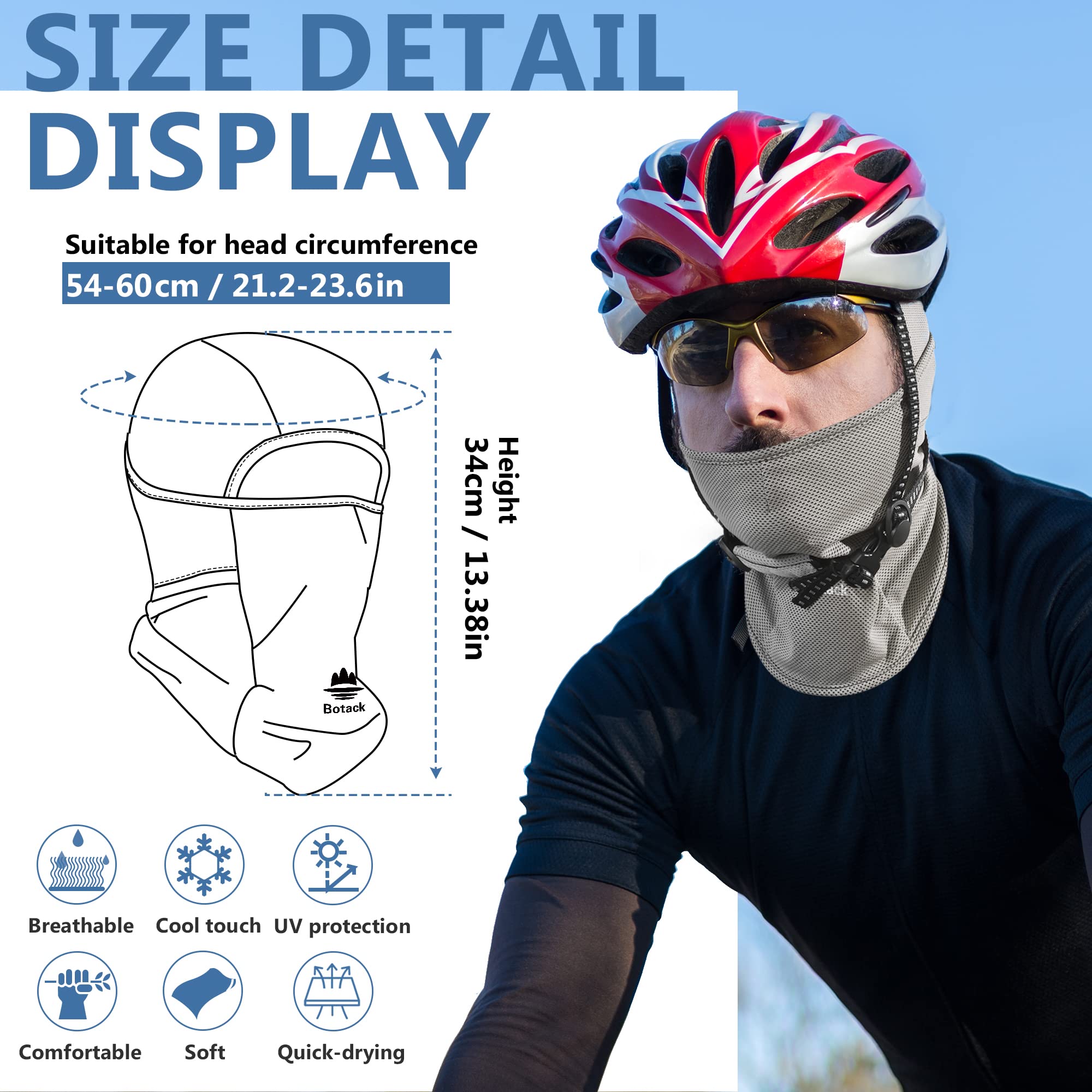 Botack Balaclava Face Mask Sun UV Protection Breathable Full Head Mask for Men Women Cycling