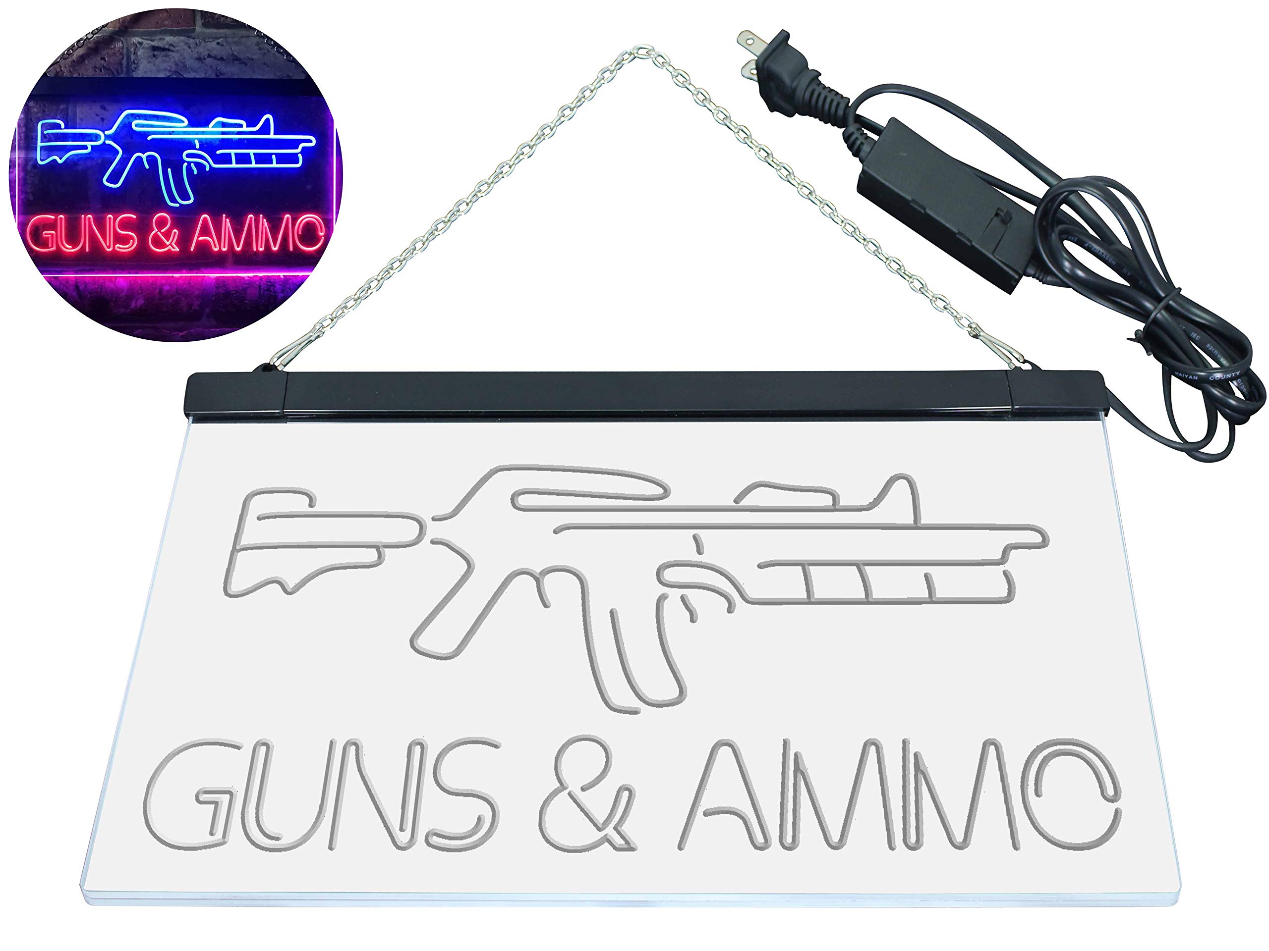 ADVPRO Guns Ammo Shop Dual Color LED Neon Sign Blue & Red 16" x 12" st6s43-i3294-br