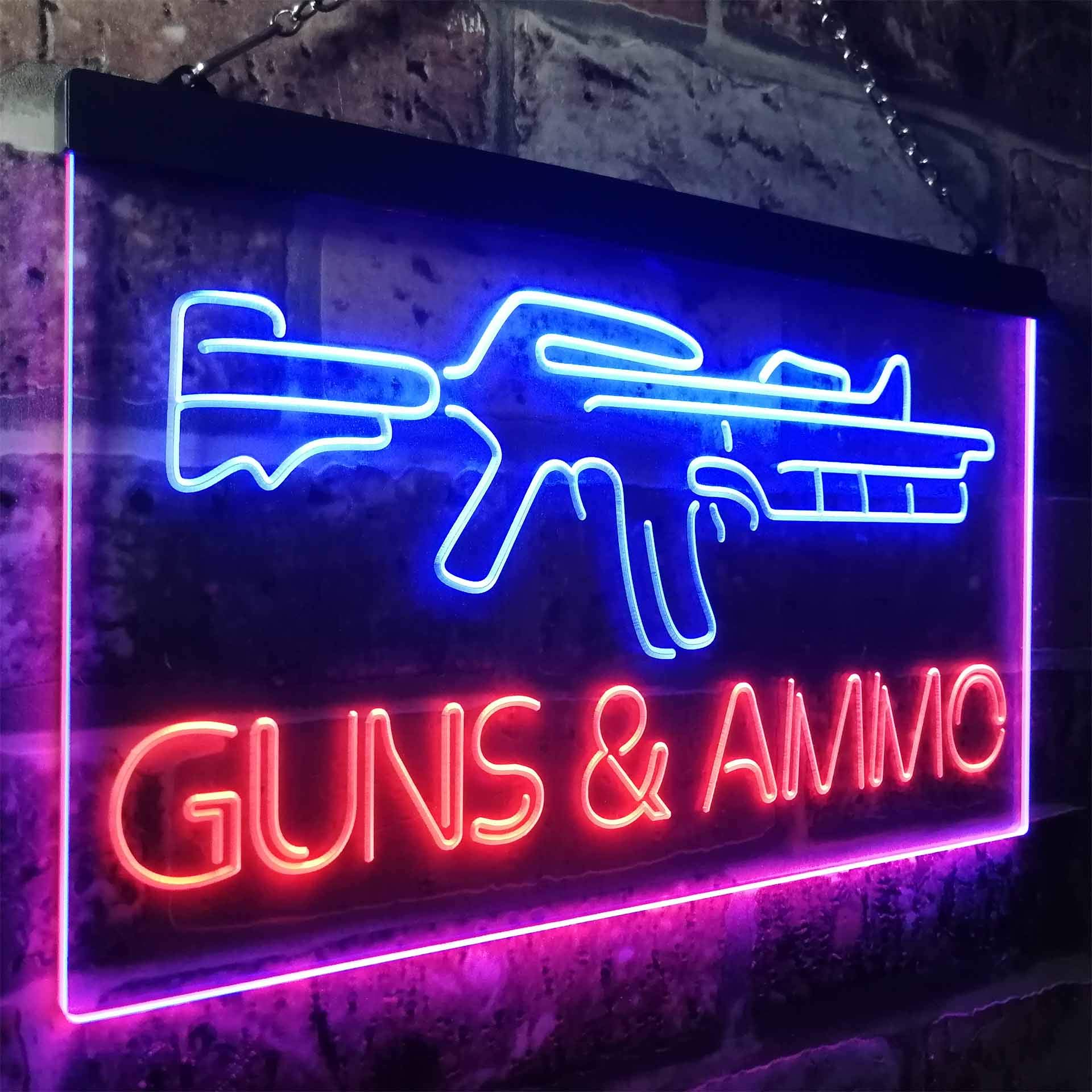 ADVPRO Guns Ammo Shop Dual Color LED Neon Sign Blue & Red 16" x 12" st6s43-i3294-br