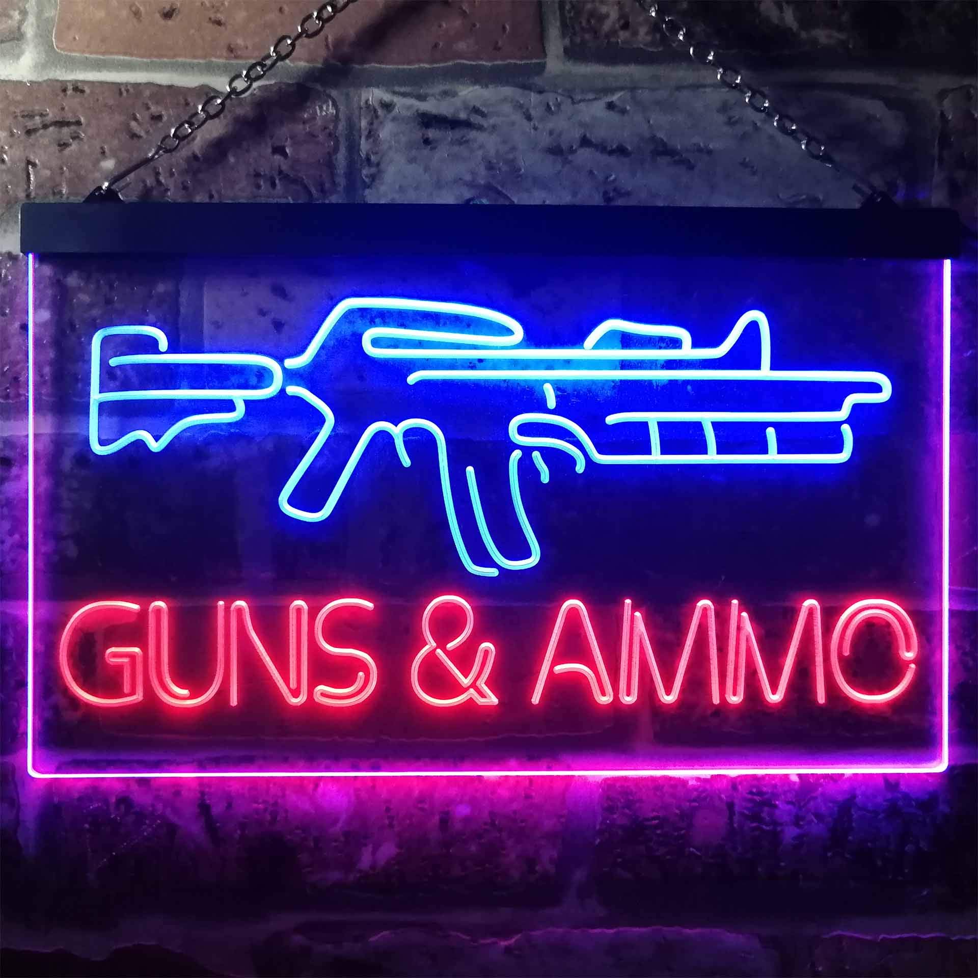 ADVPRO Guns Ammo Shop Dual Color LED Neon Sign Blue & Red 16" x 12" st6s43-i3294-br