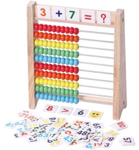 educational abacus for kids math - 10 row wooden counting frame with number 1-100 cards - teach counting, addition and subtraction, preschool learning math toys for boys girls gift 3 4 5 year old