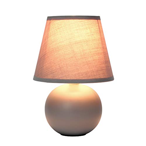 Simple Designs LT2008-GRY Mini Ceramic Globe Table Lamp with Matching Fabric Shade, Gray 5.51 x 5.51 x 8.66