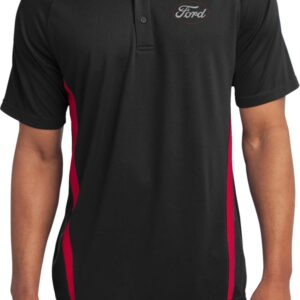 White Ford Oval Pocket Print Colorblock Polo, Black Red 2XL