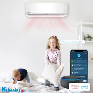 Klimaire 12,000 BTU 20.8 SEER2 Ductless Mini-Split Inverter Air Conditioner Heat Pump System with 15-ft Installation Kit Wall Bracket 115V