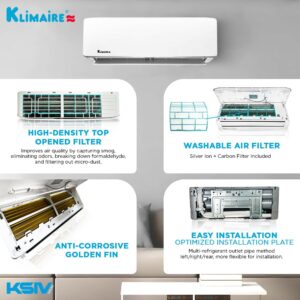 Klimaire 12,000 BTU 20.8 SEER2 Ductless Mini-Split Inverter Air Conditioner Heat Pump System with 15-ft Installation Kit Wall Bracket 115V