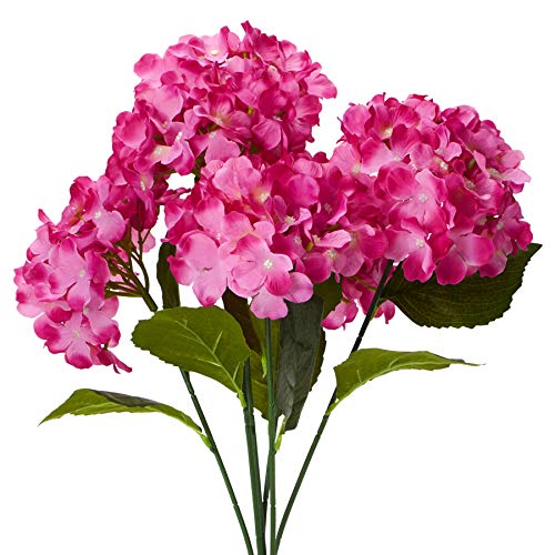 Elite Floral Artificial Hydrangea Bush with 6 Big Flower Heads for Home Garden, Office, Flowers Arrangement, Wedding Centerpiece, DIY – 7” Diameter x 22”H – Fuchsia