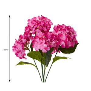 Elite Floral Artificial Hydrangea Bush with 6 Big Flower Heads for Home Garden, Office, Flowers Arrangement, Wedding Centerpiece, DIY – 7” Diameter x 22”H – Fuchsia