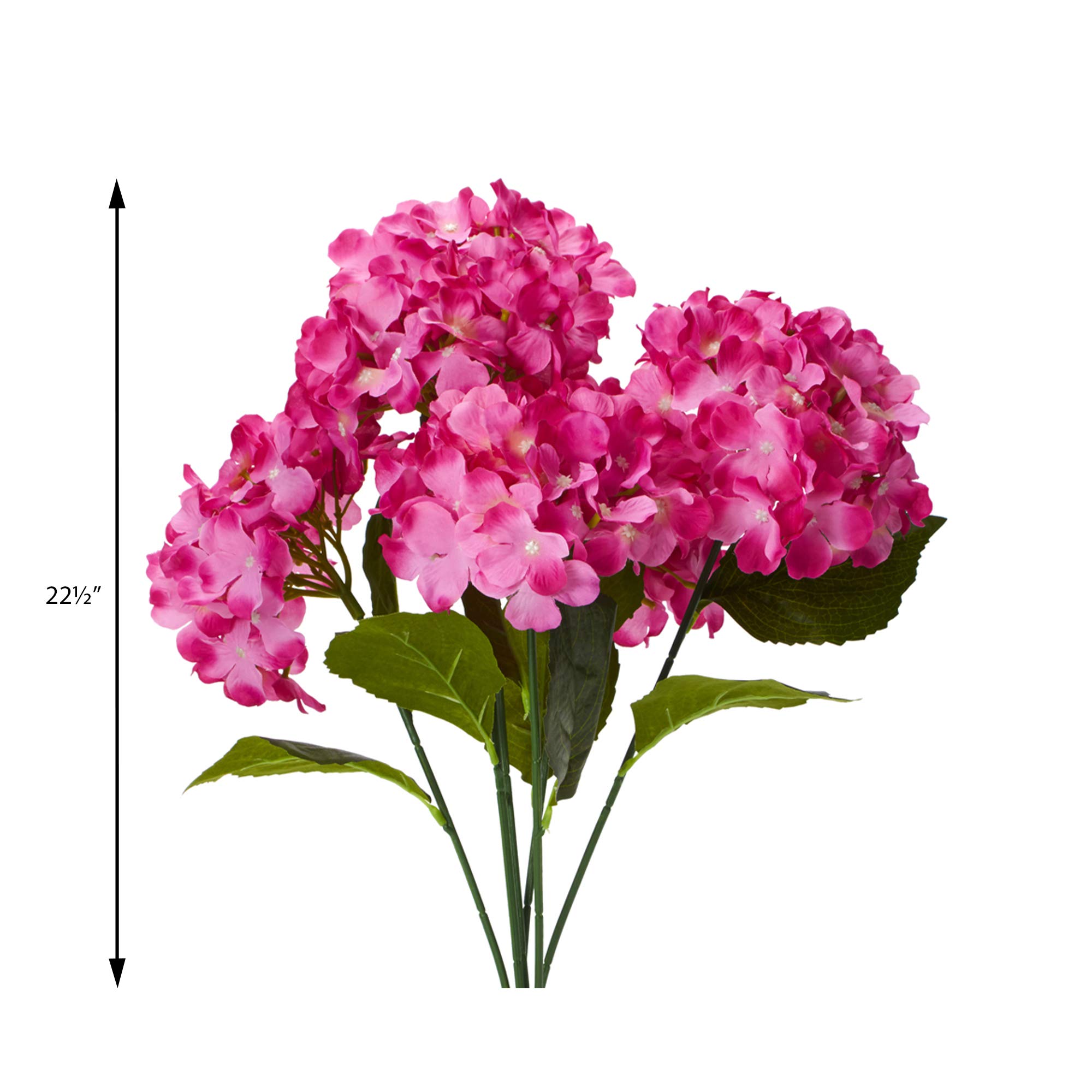 Elite Floral Artificial Hydrangea Bush with 6 Big Flower Heads for Home Garden, Office, Flowers Arrangement, Wedding Centerpiece, DIY – 7” Diameter x 22”H – Fuchsia