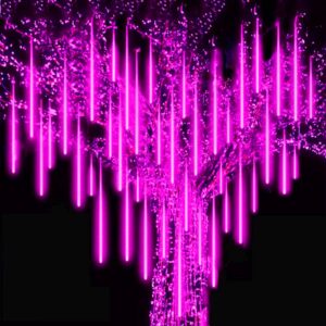 roytong waterproof cascading led meteor shower rain lights, 12 inch 10 tube 360 led outdoor for holiday party wedding christmas tree party tree decoration (purple, 20inch 10tube 540led)