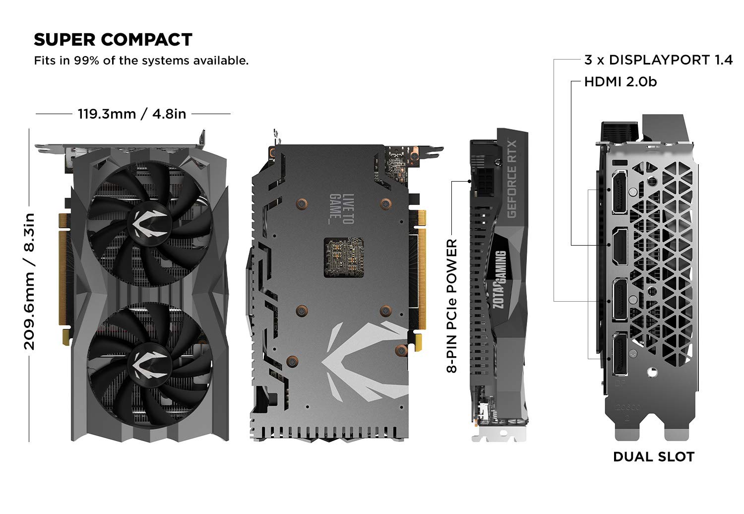 ZOTAC Gaming GeForce RTX 2060 6GB GDDR6 192-bit Graphics Card, Super Compact, ZT-T20600H-10M