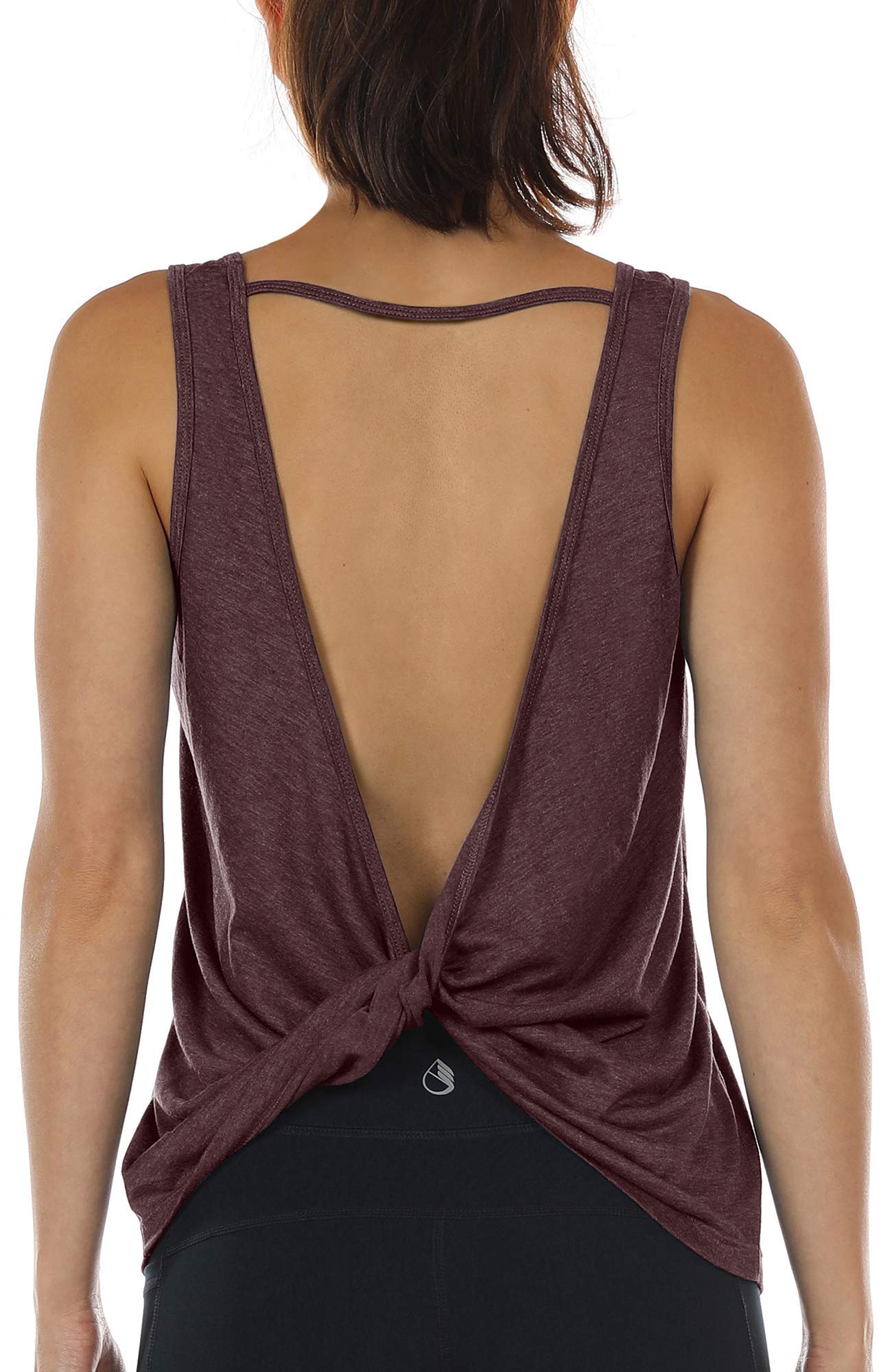 icyzone Workout Tank Tops for Women - Open Back Strappy Athletic Tanks, Yoga Tops, Gym Shirts (L, Burgundy)