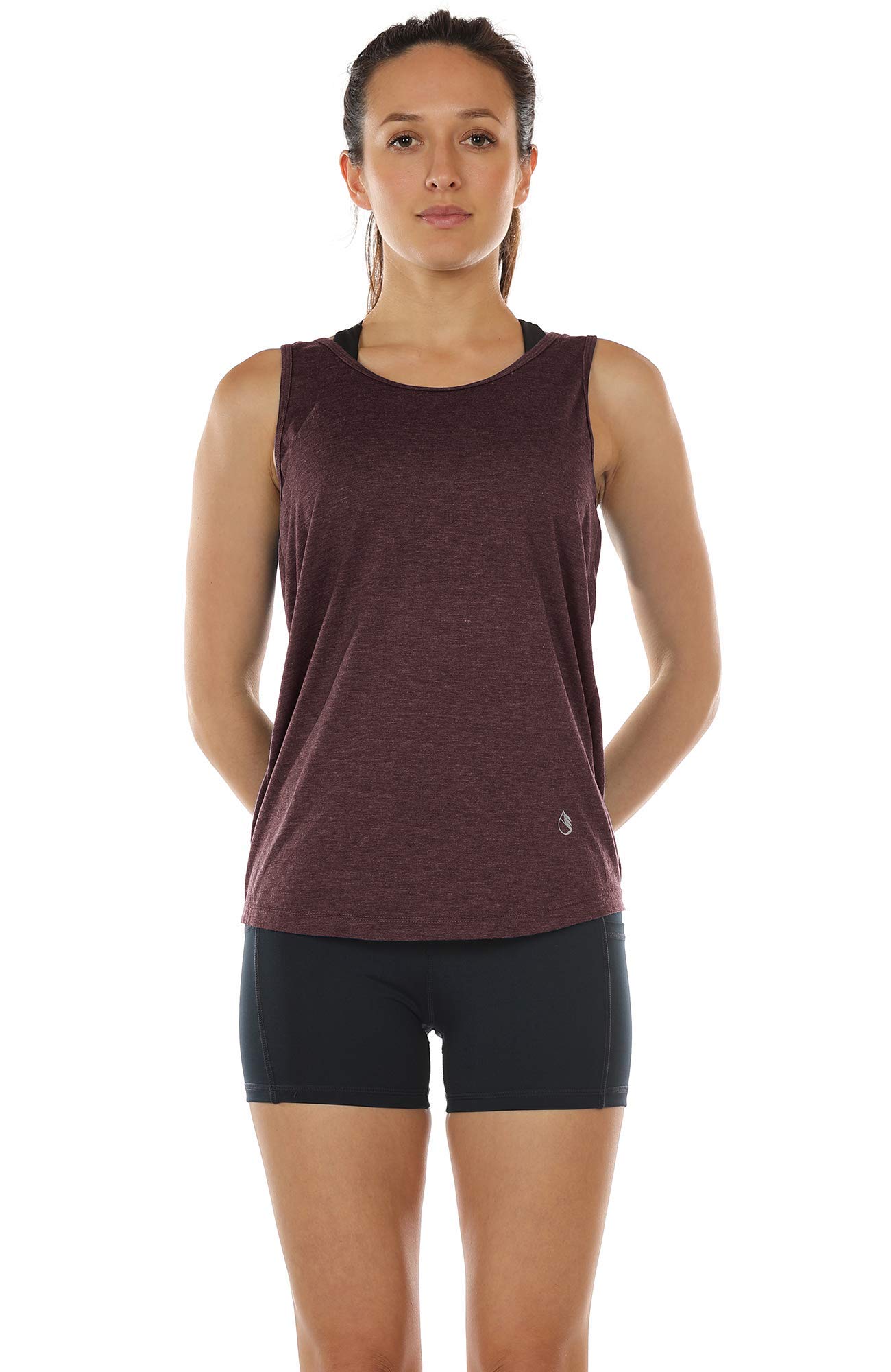 icyzone Workout Tank Tops for Women - Open Back Strappy Athletic Tanks, Yoga Tops, Gym Shirts (L, Burgundy)