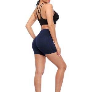 CADMUS High Waist Athletic Shorts for Womens Yoga Fitness Workout Running Shorts with Deep Pockets,3 Pack,1016,Black & Grey & Navy Blue,Medium