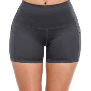 CADMUS High Waist Athletic Shorts for Womens Yoga Fitness Workout Running Shorts with Deep Pockets,3 Pack,1016,Black & Grey & Navy Blue,Medium