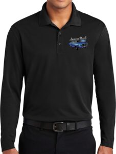 ford mustang american muscle pocket print long sleeve polo, black md