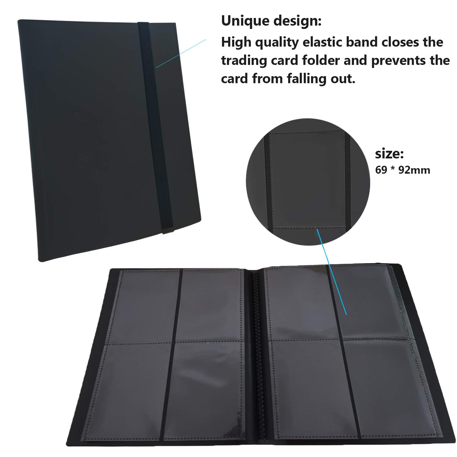 160 Pockets Trading Card Sleeves, Side Loading Pocket Binder, Album Pages Card Collector Coin Holders Wallets Sleeves Set (Black 160)