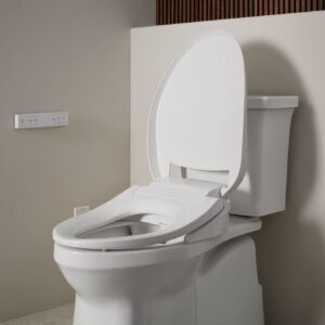 KOHLER 27142-CR-0 PureWash E700 Elongated Heated Bidet Toilet Seat with Remote Control, Bidet Warm Water, Adjustable Bidet Sprayer for Existing Toilets, White