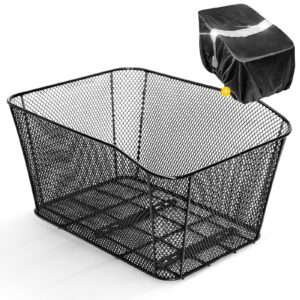 anzome rear bike basket - heavy-duty iron wire bicycle cargo rack with reflective waterproof cover