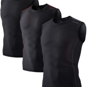 DEVOPS 3 Pack Men's Athletic Compression Mesh Sleeveless Shirts (2X-Large, Black/Black/Black)