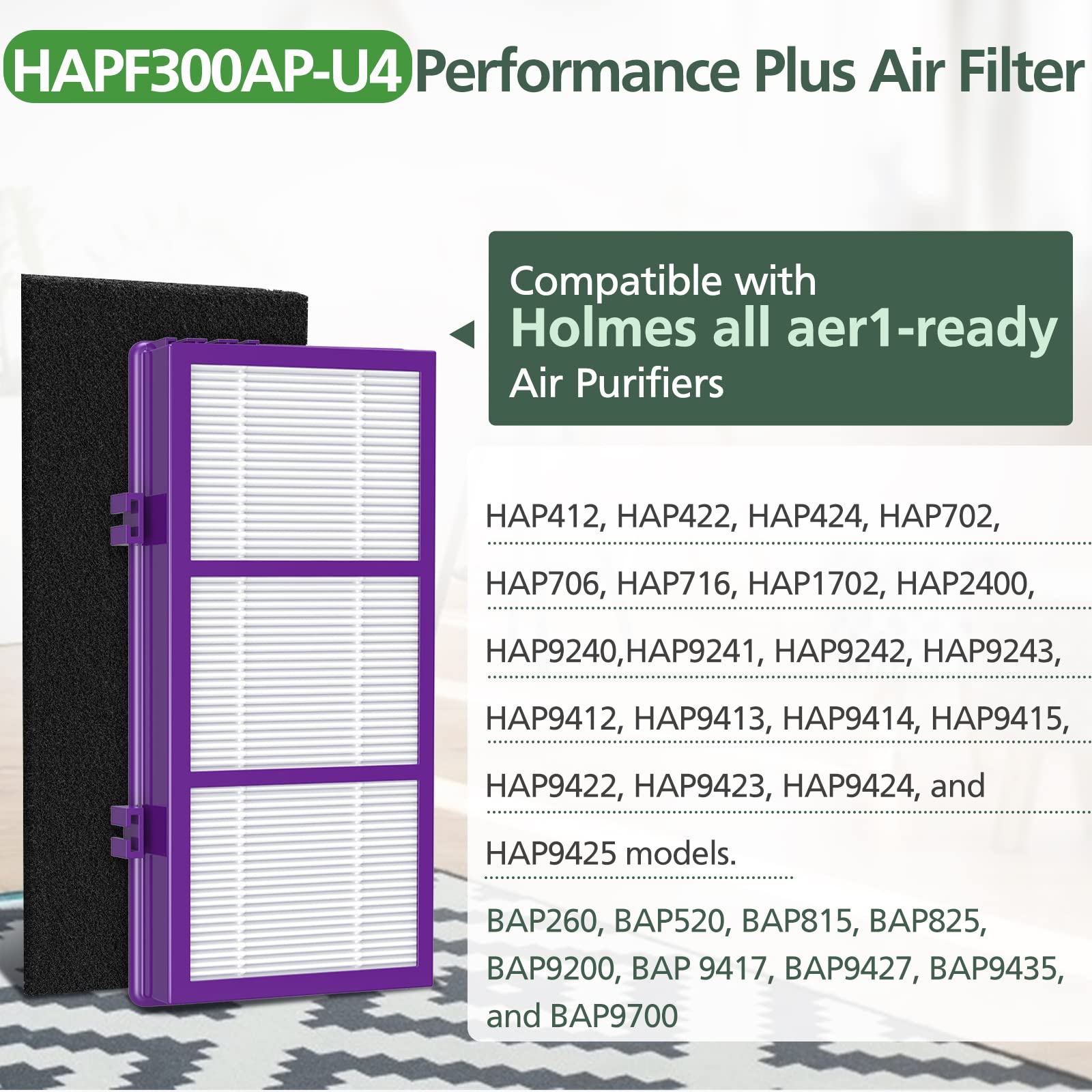 isinlive HAPF300AP Performance Plus Replacement Filter for Holmes AER1 HAPF300AP-U4 air Cleaner, 2 True HEPA+ 4 Carbon Pre Filters