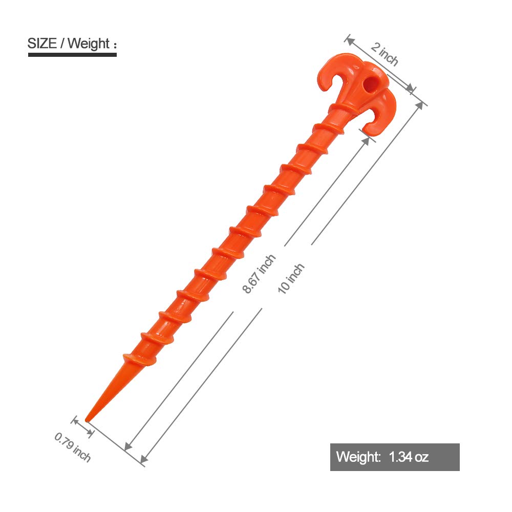 Beach Tent Stakes Canopy Anchors Canopy Stakes Heavy Duty Screw Shape 10 inch - 8 Pack Orange