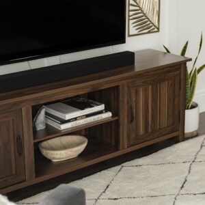 Walker Edison Ashbury Coastal Style Grooved Door TV Stand for TVs up to 80 Inches, 70 Inch, Dark Walnut