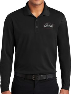 white ford oval pocket print long sleeve polo, black xl