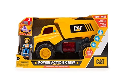 CAT Construction Toys, Power Action Crew 12" Dump Truck with Action Figure, Lights and Sounds, Ages 3 and Up